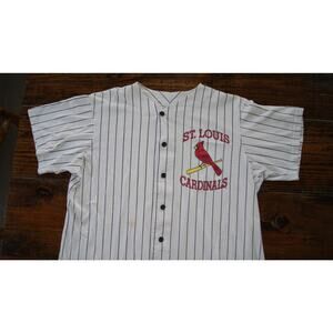 Vtg 80s St Louis Cardinals Off The Bench Pinstripe XL Button Up Jersey Made USA